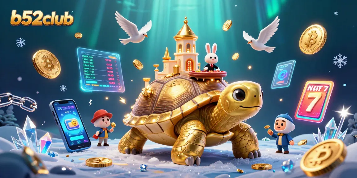 Engage with b52club's thrilling casino action featuring a vibrant 3D illustration of a golden tortoise casino.