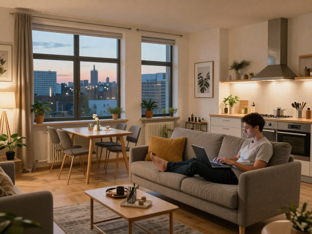 Monteurszimmer mieten Hannover - modernes Apartment mit stilvollem Ambiente und voll ausgestatteter Küche.