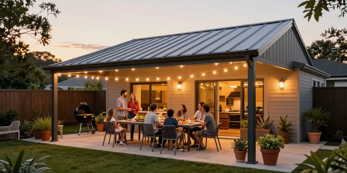 Moderne Terrassenüberdachungen schaffen ein einladendes Ambiente für Sommerabende mit Familie und Freunden.