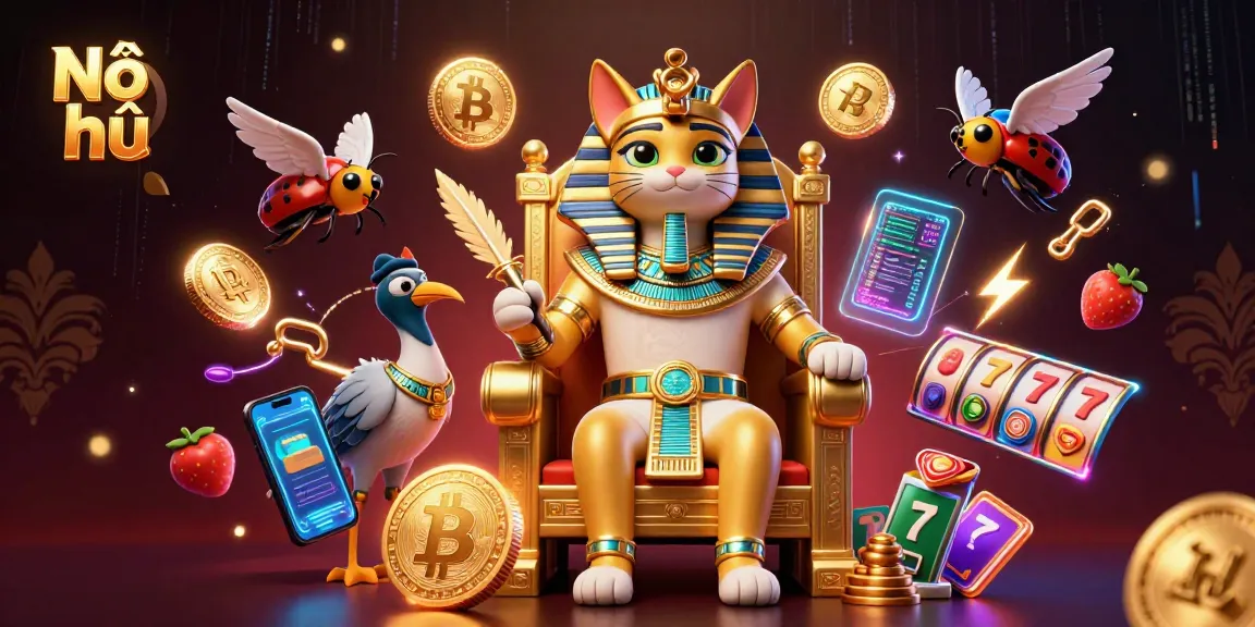 Nổ hũ slots create exciting winning opportunities with vibrant 3D character illustration.